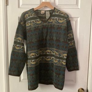 Vintage OILILY Sweater Green Blue Brown Tan Yellow Small